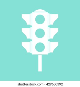 Traffic light    vector icon. White  Illustration isolated on green  background for graphic and web design.