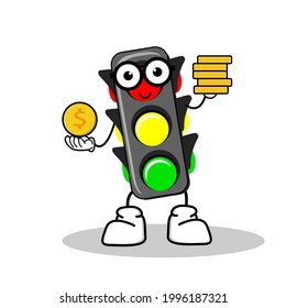Dibujo de ilustraciones vectoriales de Traffic Light con una expresión linda y genial. Masa de ilustración vectorial de carácter de semáforo.