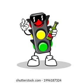 Dibujo de ilustraciones vectoriales de Traffic Light con una expresión linda y genial. Masa de ilustración vectorial de carácter de semáforo.