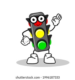 Dibujo de ilustraciones vectoriales de Traffic Light con una expresión linda y genial. Masa de ilustración vectorial de carácter de semáforo.