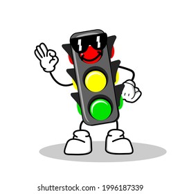Traffic Light vector illustration cartoon with a cute and cool expression. Traffic light character vector illustration mascot.