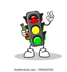 Traffic Light vector illustration cartoon with a cute and cool expression. Traffic light character vector illustration mascot.