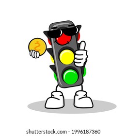 Traffic Light vector illustration cartoon with a cute and cool expression. Traffic light character vector illustration mascot.