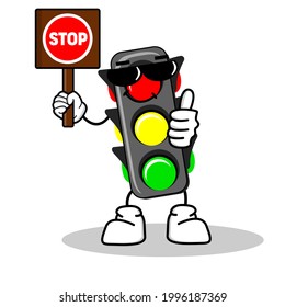 Dibujo de ilustraciones vectoriales de Traffic Light con una expresión linda y genial. Masa de ilustración vectorial de carácter de semáforo.