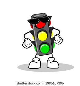 Traffic Light vector illustration cartoon with a cute and cool expression. Traffic light character vector illustration mascot.
