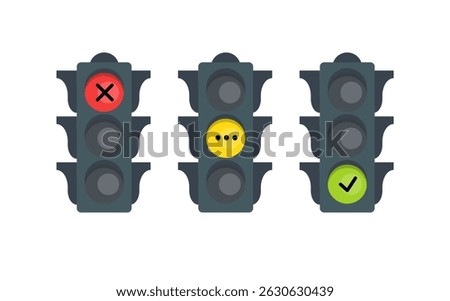 Traffic light vector illustration  City safety with traffic control on streets. Semaphores for roads intersection. Vector illustration