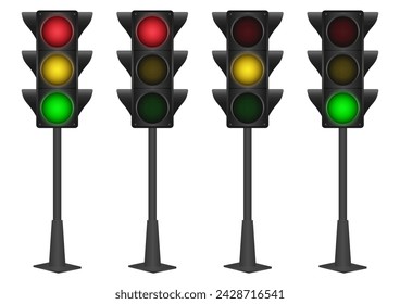 Traffic Light. Vector Illustration Isolated on White Background. 