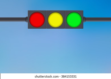 Traffic light. Vector illustration  on blue sky background.