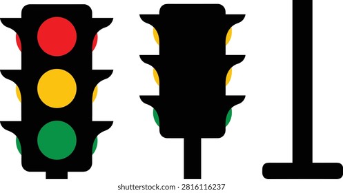 Traffic Light Vector Illustration Set with Red Yellow and Green Signals for Road Safety Transportation and Cit