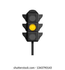Traffic light with yellow signal isolated on white background