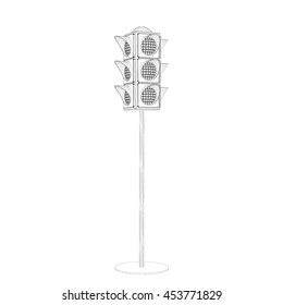 Traffic light.Isolated on white background. 3d Vector outline illustration.