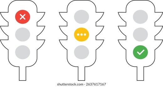 Traffic Lights with 3 States. Stop, Brake, and Green Signal for Highway and expressway Control. Horizontal traffic signals with red light above green and yellow 