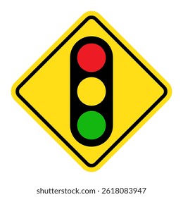 Semáforos à frente. Sinal de alerta de luz vermelha isolada. Modelo de sinal rodoviário do semáforo. Rótulo de cuidado. Sinal de estrada.