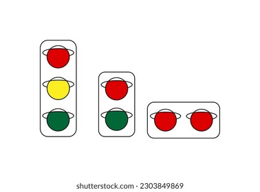 Traffic lights with all three colors on , vector illustration isolated on white background,light, traffic light sequence ,red, yellow, green lights - go