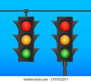 Traffic lights banner on blue background. Vector stock illustration.