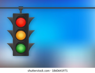 Traffic lights banner on blue background. Vector stock illustration.