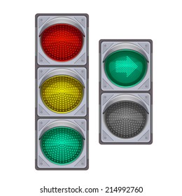 Traffic lights big and small with green arrow, isolated eps10 illustration make transparent objects