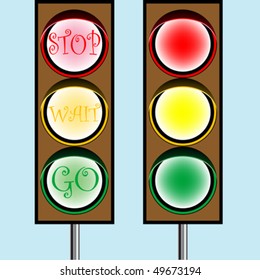 traffic lights cartoon, abstract vector art illustration