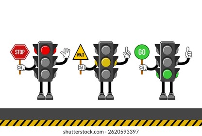 Traffic lights cartoon ilustration, lights color sign.