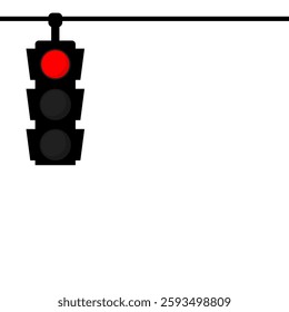 Traffic lights clip art with red colour lamp. Copy space graphic. Hanging traffic lights cartoon vector illustration isolated on white background