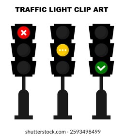 Traffic lights clip art with text explanation. Traffic lights cartoon vector illustration isolated on white background