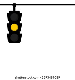 Traffic lights clip art with yellow colour lamp. Copy space graphic. Hanging traffic lights cartoon vector illustration isolated on white background