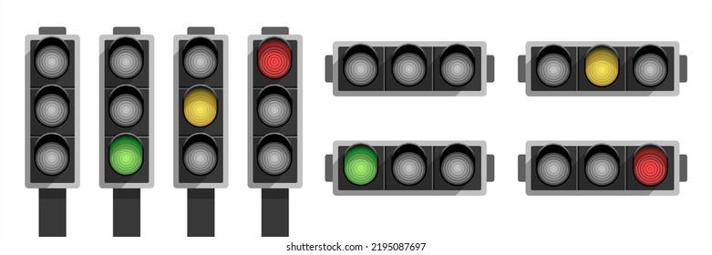 Traffic lights collection. Green, Yellow and Red colored. Horizontal and vertical position