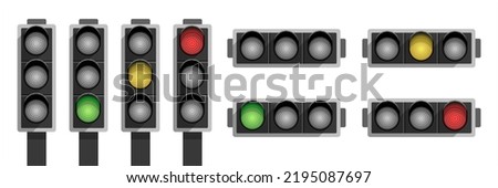 Traffic lights collection. Green, Yellow and Red colored. Horizontal and vertical position