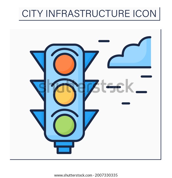 Traffic lights color icon. Signaling\
device to control flows of traffic. Road regulation. Outline\
drawing. Traffic control concept. Isolated vector\
illustrations