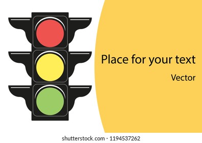 Traffic lights. The concept of road traffic information of cars. Banner with space for text. Vector illustration in flat design style.