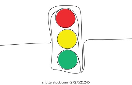 Dibujo de línea continua de semáforos icono de símbolo de signo de diseño minimalista. Luces de colores de una línea de logotipo de contorno de arte. Fondo abstracto de línea Doodle. Ilustración vectorial.