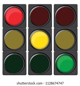 Semáforos con diferentes colores aislados sobre un fondo blanco