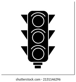 Traffic lights glyph icon. Signaling device to control flows of traffic. Road regulation. Outline drawing. Traffic control concept.Filled flat sign. Isolated silhouette vector illustration