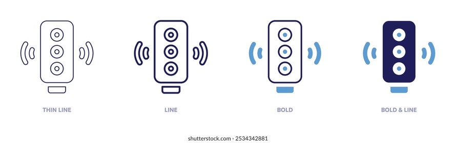 Icono de semáforos en 4 estilos diferentes. Línea delgada, línea, negrita y línea negrita. Estilo duotono. Trazo editable.