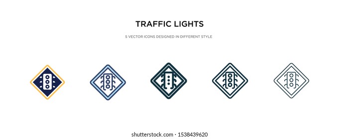 traffic lights icon in different style vector illustration. two colored and black traffic lights vector icons designed in filled, outline, line and stroke style can be used for web, mobile, ui
