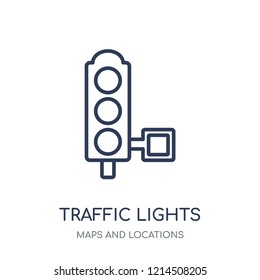 Traffic lights icon. Traffic lights linear symbol design from Maps and locations collection. Simple outline element vector illustration on white background.