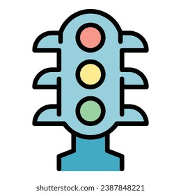 Vector de contorno de icono de semáforos. Ferrocarril ferroviario. Color plano del nivel de la puerta