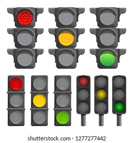 Traffic lights icon set. Cartoon set of traffic lights vector icons for web design