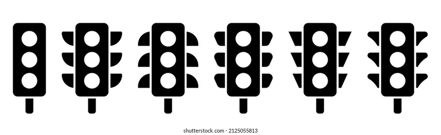 Traffic lights icon set. Traffic light in glyph. Filled semaphore symbol. Traffic lights collection in glyph. Stock vector illustration.