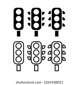 Symbol für Verkehrsampeln eingestellt. Vektorverkehrsleuchte in der Glyphe. Ausgefülltes Semaphor-Symbol. Sammlung von Ampeln in glyph.eps
