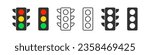 Traffic lights icon. Stoplight signs. Stop in the road symbol. Street semaphore symbols. Regulation icons. Black, yellow, red, green color. Vector isolated sign.