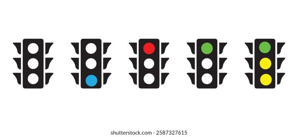 Traffic lights icon. Stoplight signs. Stop in the road symbol. Street semaphore symbols. Regulation icons.  yellow, red, green color. Vector isolated sign.