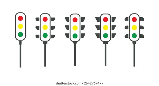 Icono de semáforo. Signos de luz de freno. Detente en el símbolo de la carretera. Símbolos de semáforo callejero. Iconos de regulación. Color negro, amarillo, rojo, verde. Vector signo aislado.