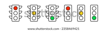 Traffic lights icon. Stoplight signs. Stop in the road symbol. Street semaphore symbols. Regulation icons. Black, yellow, red, green color. Vector isolated sign.