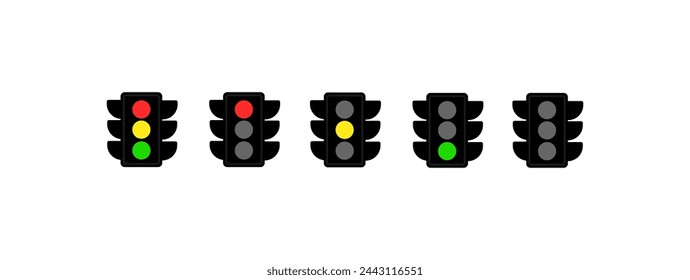 Ampel-Symbole gesetzt. Ampelfarben. Flacher Stil. Vektorsymbole