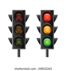 Traffic Lights Isolated On White Photo-realistic Vector Illustration