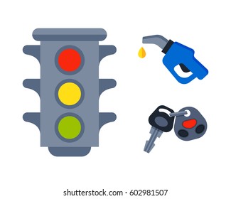 Traffic lights isolated on white background and cartoon safety stop warning transportation danger urban signal vector illustration.