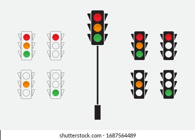 
Traffic lights, line design and silhouette icon. Vector illustration EPS 10