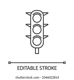 Traffic lights linear icon. Thin line illustration. Traffic semaphore. Stop lights. Contour symbol. Vector isolated outline drawing. Editable stroke