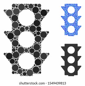 Traffic lights off mosaic of round dots in various sizes and color tinges, based on traffic lights off icon. Vector dots are composed into blue mosaic.